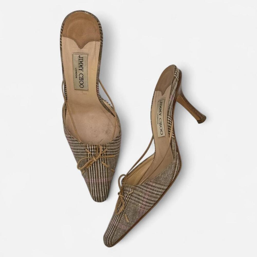 Vintage Jimmy Choo Plaid Pointed Toe Mules
